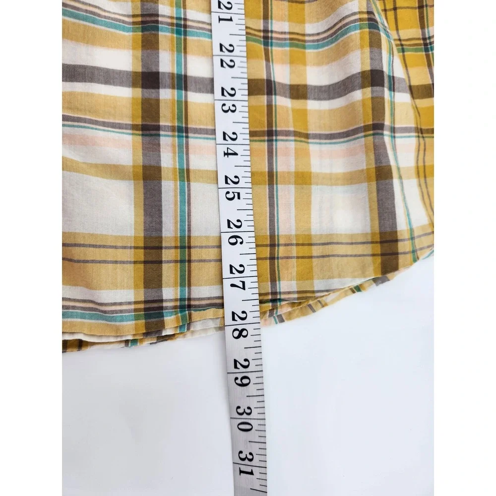 St John's Bay Womens 2X Plaid Flannel Shirt‎ Long Sleeve Button Up Top Yellow